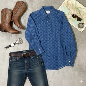 Wrangler Wrancher Pearl Snap Long Sleeve Shirt Men 2XL Blue Paisley Cowboy Ranch